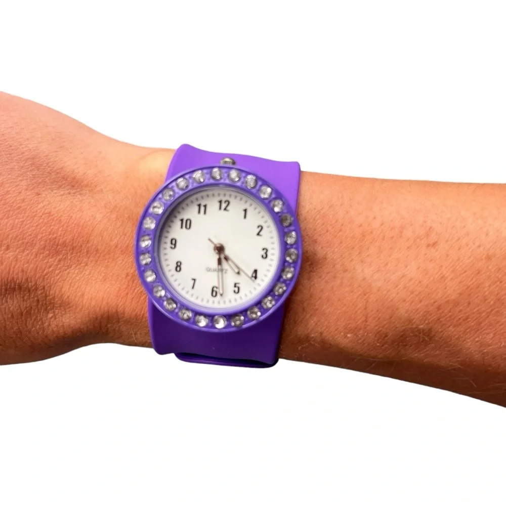 Collezio Purple Silicone Stainless Steel Back Rhinestone Slap Watch‎ Face & Band